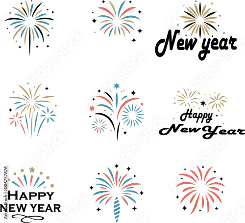 Happy new year fireworks clebration logo vector white background .