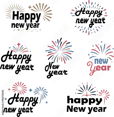 Happy new year fireworks clebration logo vector white background .