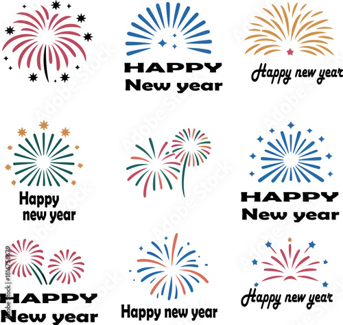 Happy new year fireworks clebration logo vector white background .