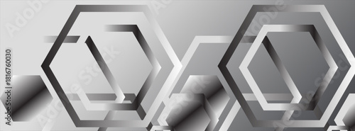 Abstract geometric background with hexagons. Polygonal shape light and shadow effect on the grey background. vector