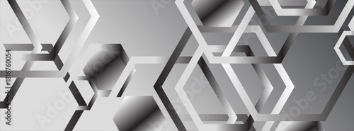 Abstract geometric background with hexagons. Polygonal shape light and shadow effect on the grey background. poster