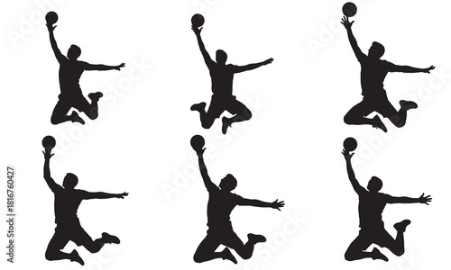 Dynamic silhouette of a volleyball player in mid air silhouette
