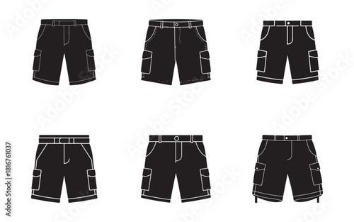 Collection of Black Cargo Shorts Designs for Fashion and Apparel