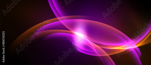 Abstract swirls, vibrant colors, dynamic composition. Light radiates from center, creating energy, visual impact. Smooth gradients, flowing forms.