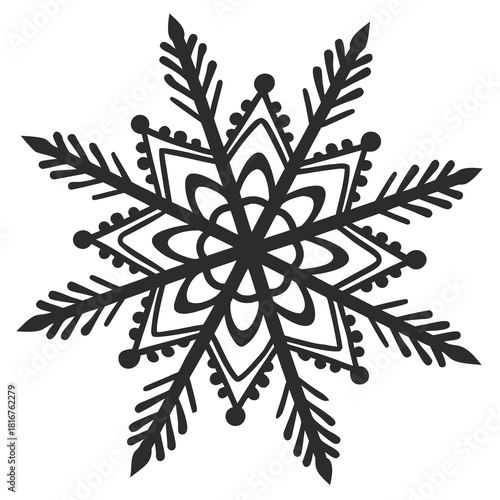 Snowflake silhouette design: A close-up view of a unique snowflake illustration, showcasing the intricate detail and symmetrical beauty of a winter wonder.