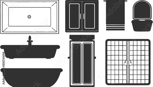 Bathroom interior design vector illustration black and white