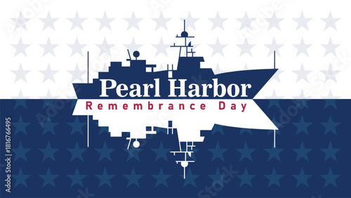 Pearl Harbor Remembrance Day Illustration with Navy Ship Silhouette and Patriotic Star Background