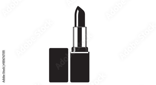 Elegant black lipstick tube with silver cap captured for a minimalist beauty still life.