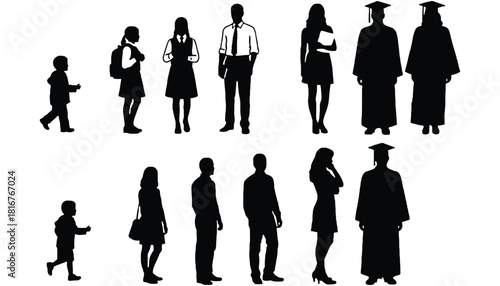 Education stages silhouette vector illustration and progression