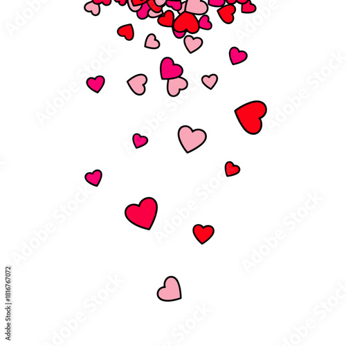 Falling heart shapes on white background, romance and Valentine's Day celebration