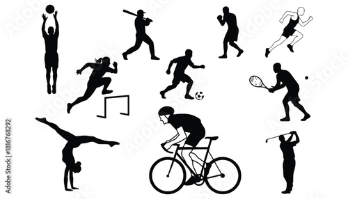 Sports silhouettes vector athletic activity icons design set
