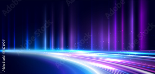 futuristic neon speed light trail abstract glowing digital energy beam sci-fi motion flow tech background.