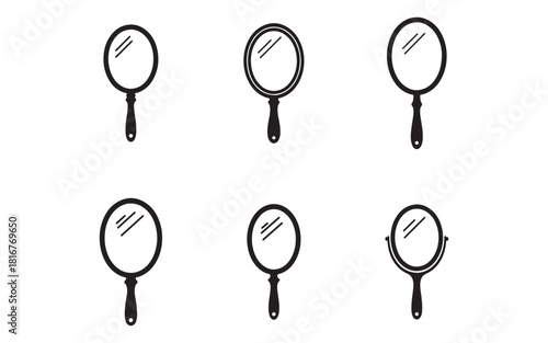 Collection of Handheld Mirrors Icons Isolated on White Background Vector Graphic