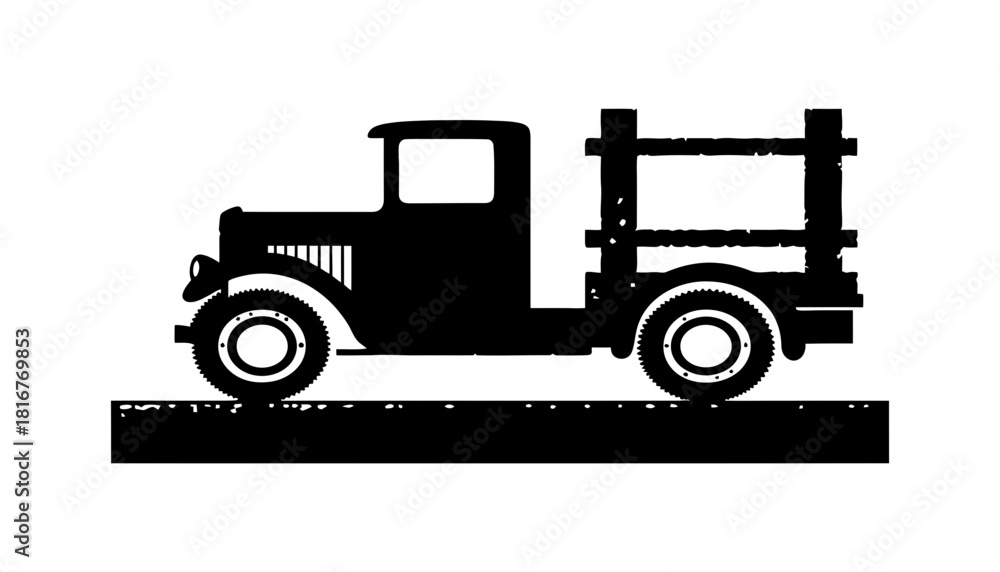 Naklejka premium Vintage truck vector silhouette old farm truck vector graphic