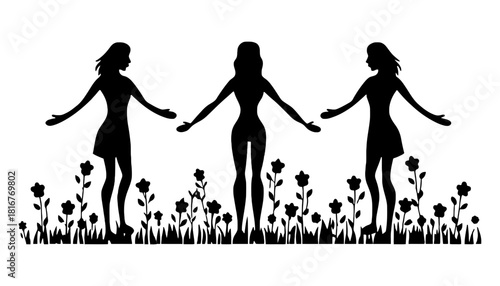 Silhouette women in garden vector illustration stock image