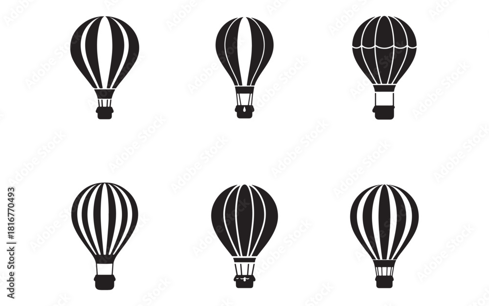 Naklejka premium Collection of hot air balloon icons in simple black and white style