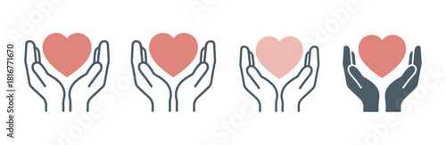 Hands holding heart icon set. love, care, charity, health, protection, and support concept. simple vector illustration. Vector