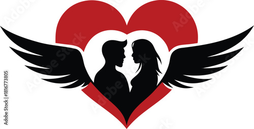 Heartwarming valentine s day a couple within a winged heart silhouette vector