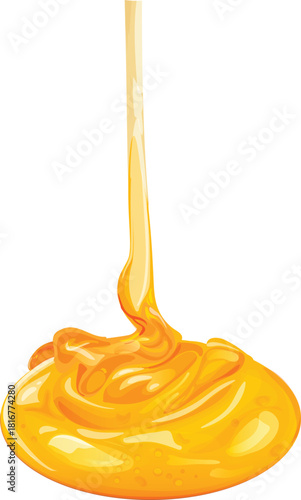 Thick golden honey pouring and pooling dripping viscous