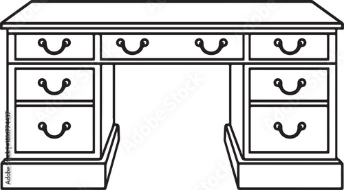 Traditional Wooden Pedestal Desk out line silhouette vector