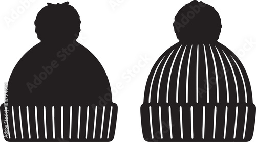 Two knitted winter hats silhouette vector
