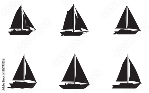 Elegant sailboat silhouettes on white background representing nautical adventures and sailing