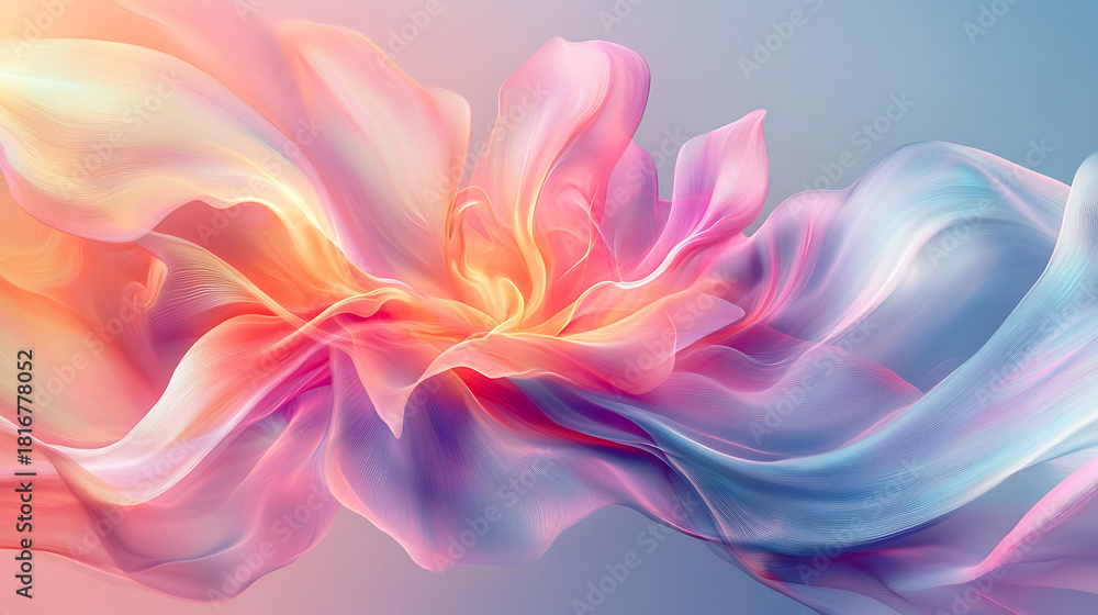 Fototapeta premium Organic Energy Beams Shaped Like Petals Flowing In Pastel Abstract Motion