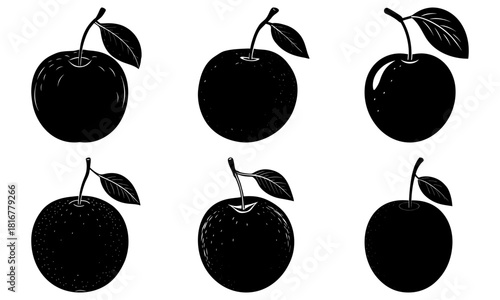 Elegant black and white cherry illustration, perfect for simple designs, food blogs, or product labels. Vector art ideal for branding, or seasonal projects.