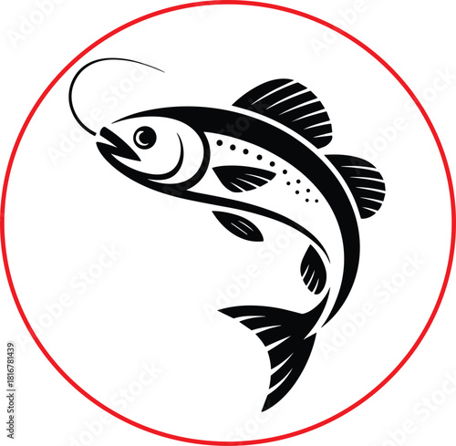 Elegant trout fish illustration in black and white for logo design