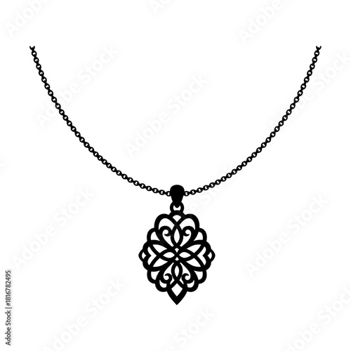 Wallpaper Mural Elegant Black Silhouette Necklace with Intricate Filigree Pendant Design. Torontodigital.ca