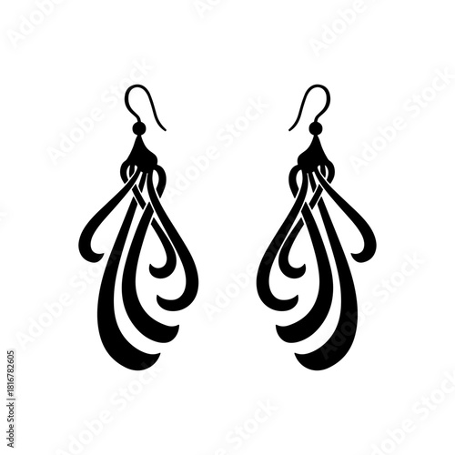 Elegant Black Silhouette of Dangle Earrings with Intricate Swirls.