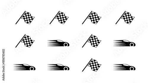 Racing to the Finish Line: A dynamic monochrome illustration of a car racing towards a checkered flag, symbolizing speed, competition, and the thrill of victory.