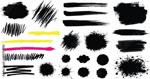 Set of paint brush stroke and abstract grunge banner for graphic background decoration. Watercolor splatter, ink splash and creative shape for social media.