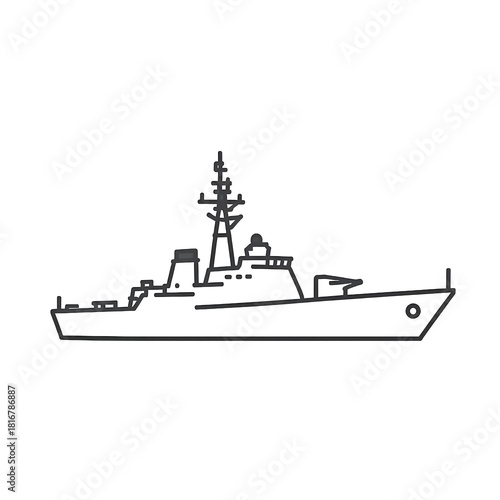 Naval Vessel: A minimalist illustration of a powerful naval vessel, showcasing its sleek design and advanced technology.