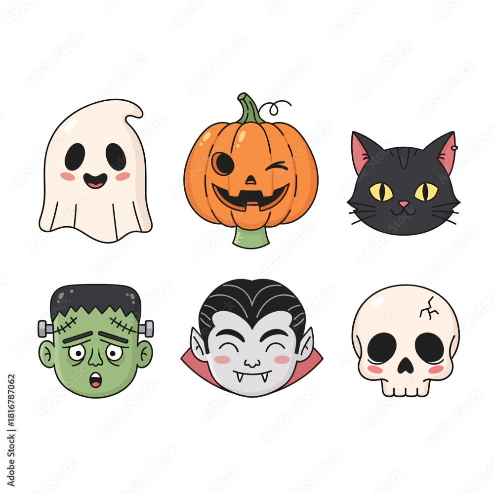 Fototapeta premium Delightful halloween cartoon characters illustrations for festive and decorative designs use
