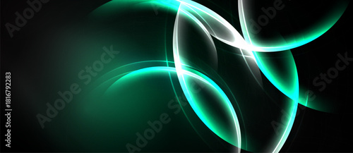 Abstract glowing lines form organic shapes against dark background. Teal, white hues create dynamic visual effect.