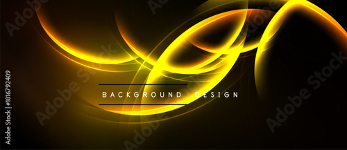 Abstract golden lines create dynamic flow. Dark background emphasizes bright curves, elegant design element. Text reads background design.