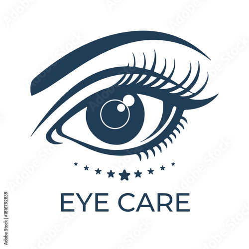 Eye care logo design illustration. Simple, modern, minimalist flat silhouette eye optic for health and vision care.