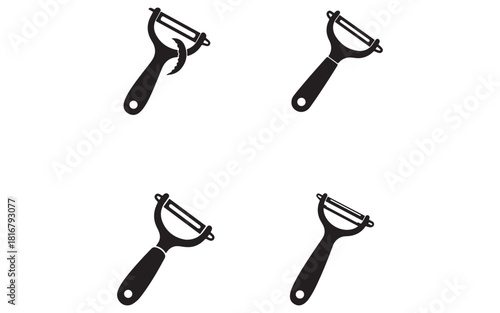 Vegetable peeler black silhouette kitchenware utensils collection four types vector illustration