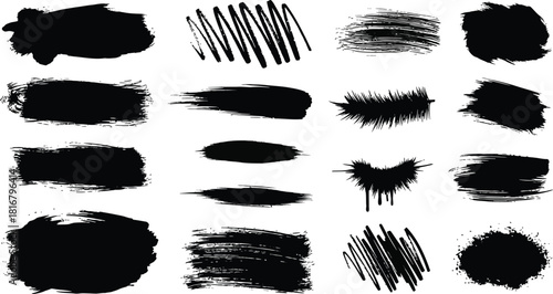 Set of paint brush stroke and abstract grunge banner for graphic background decoration. Watercolor splatter, ink splash and creative shape for social media.