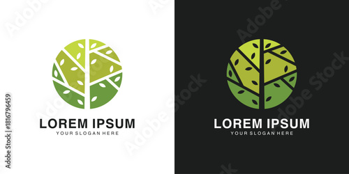 Green leaf circle logo design modern minimal style