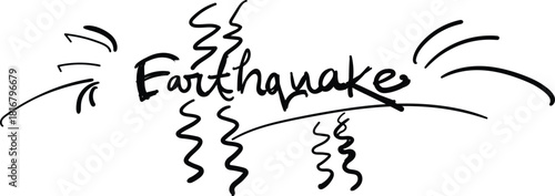 Vector art of earthquake text with wavy lines and radiating elements, isolated on white
