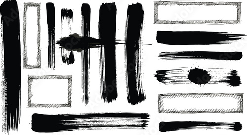 Set of paint brush stroke and abstract grunge banner for graphic background decoration. Watercolor splatter, ink splash and creative shape for social media.