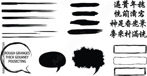 Set of paint brush stroke and abstract grunge banner for graphic background decoration. Watercolor splatter, ink splash and creative shape for social media.