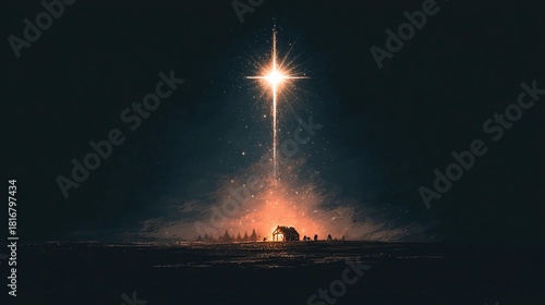 Bright star shining over a small town at night