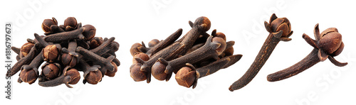 Set of spice, brown cloves, isolated on a transparent background.