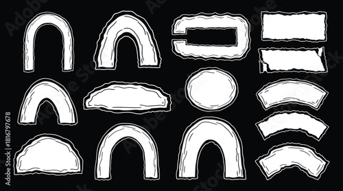 Abstract graphic art set. Various modern organic shapes and elements in vintage style with grunge texture. Hand-drawn abstract art Vector collection