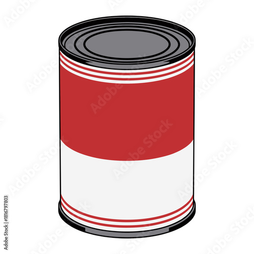 Illustration of a Red and White Labeled Food Can.