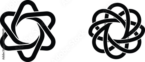 Abstract Intertwined Symbols in Black and White Creating Modern Geometric Designs with Circular and Star Shapes Perfect for Art and Design Projects