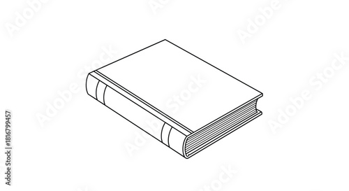 Illustration of a closed book with a blank cover, showing the spine and the edge of the pages from a low isometric perspective.